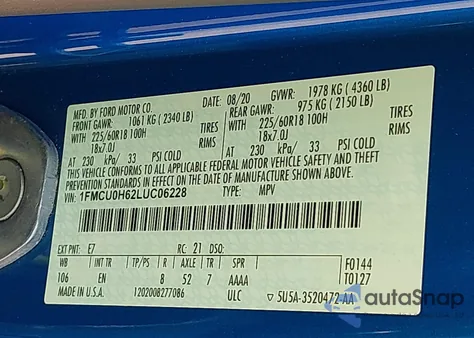 2020 Ford Escape Sel from USA, damaged, VIN 1FMCU0H62LUC06228